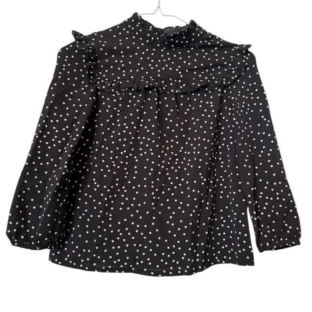 NWOT Girls Mini Molly Polka Dot Ruffled Long Sleeve Blouse Brown White Size 10/1